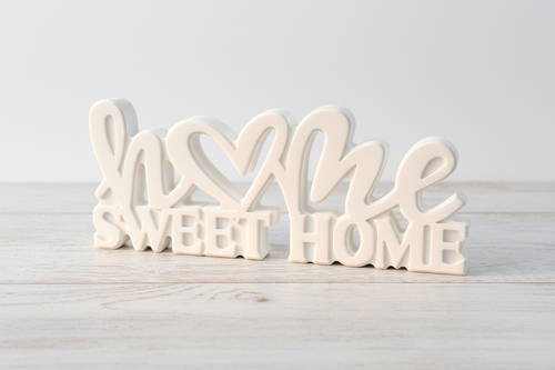 Décoration HOME Sweet Home en résine blanche sur chêne blanchi